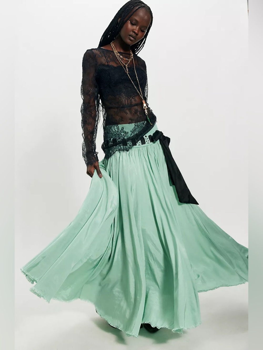 Free People Harlow Maxi Skirt NWT Mint Black